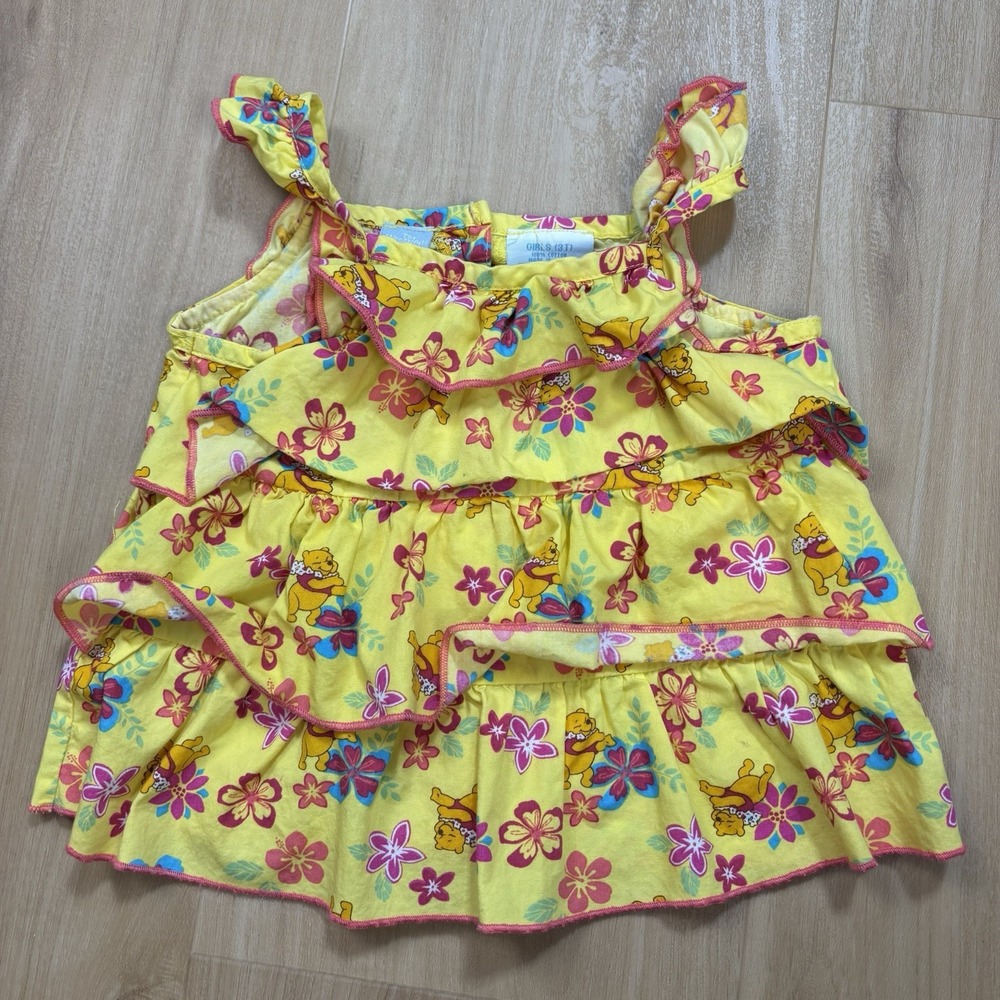 Wonderful World Of Disney 3T Winnie The Pooh Ruffle Dress Yellow Floral Hawaiian